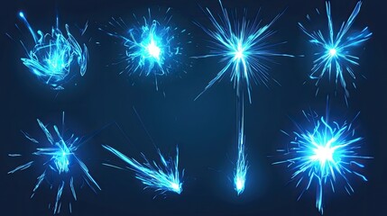 Fototapeta premium Set of blue flashes. Light neon lines 