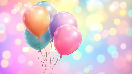 Set of colorful realistic mat helium balloons floating on blurred colorful background