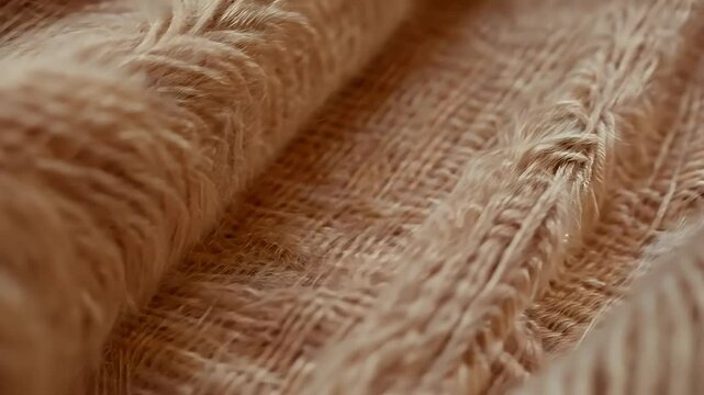 A macro shot captures luxurious texture wool scarf camera sliding cashmere material beautifully showcased 4K UHD quality textile enthusiasts foulard clothing dolly threaded fabric close warm knitwear