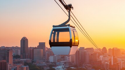Fototapeta premium Cable Car Suspension Over Cityscape at Sunset