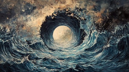 Fototapeta premium Abstract Ocean Painting: Whirlpools and Moonlit Waves