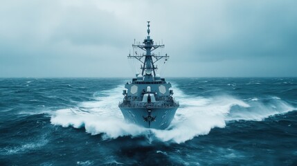 USS Destroyer Navigating Rough Waters