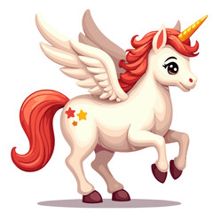 Vector illustration of winged unicorn with stars