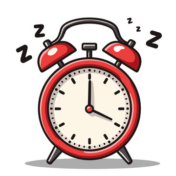 Red alarm clock with sleep symbols, vector illustration  