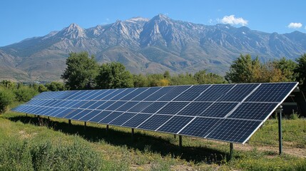 Solar Panels with Mountain Background