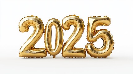 The number "2025" made of inflatable gold balloon, white background, high resolution photography, insanely detailed and intricate, fine details, 3D rendering, ultra realistic photography, ai
