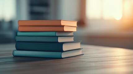 Cozy Library Scene with Stacks of Books on Wood
