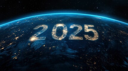 the number "2025" over the earth, ai