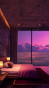 luxury modern 5-star hotel suite, 4K vertical wallpaper, endless looped background animation for social media