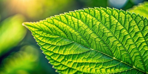 Fototapeta premium A Close-Up View of a Vibrant Green Leaf Illuminated by the Warm Glow of Sunlight