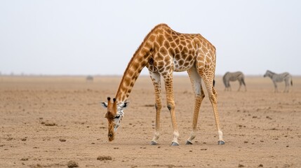Obraz premium Giraffe Bending Down to Drink Water at Waterhole
