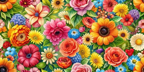A Vibrant Tapestry of Blossoms in Full Bloom, Each Petal a Brushstroke of Nature's Palette