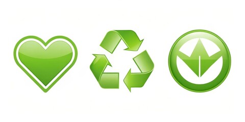 Obraz premium Green Heart, Recycle Symbol, and Up Arrow Icon A Set of Environmental Icons for Sustainability Projects
