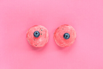 Tasty Japanese mochi on color background. Erotic and female health care concept © Pixel-Shot