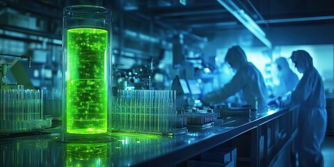 Researcher in PPE studying virus model in a controlled lab, highlighting healthcare and safety, ideal for science and medical visuals, healthcare medical scientist laboratory commercial.