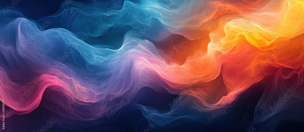 Sticker Abstract background with flowing, colorful smoke-like textures.