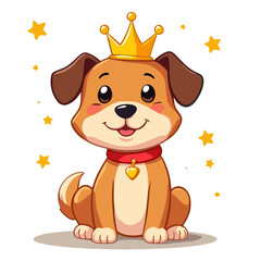 Fototapeta premium Cute Cartoon Dog Wearing a Crown with Happy Mood 