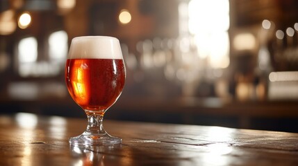 Craft Beer in Elegant Glass on Bar Top