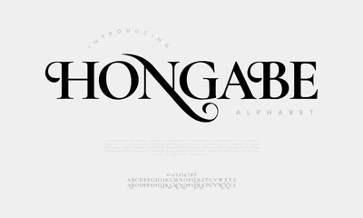 Fototapeta premium Hongabe typography beauty fashion elegant minimalist serif italic fonts decorative wedding vintage retro logos. Minimal luxury font alphabet logo. Vector illustration