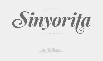 Sinyorita typography beauty fashion elegant minimalist serif italic fonts decorative wedding vintage retro logos. Minimal luxury font alphabet logo. Vector illustration