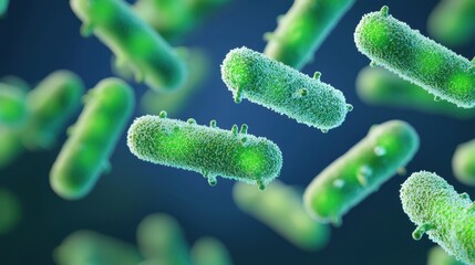 A vibrant depiction of green bacteria, showcasing their unique shapes and structures in a microscopic environment.