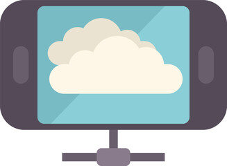 Smartphone connecting to cloud service through cable, cloud storage concept