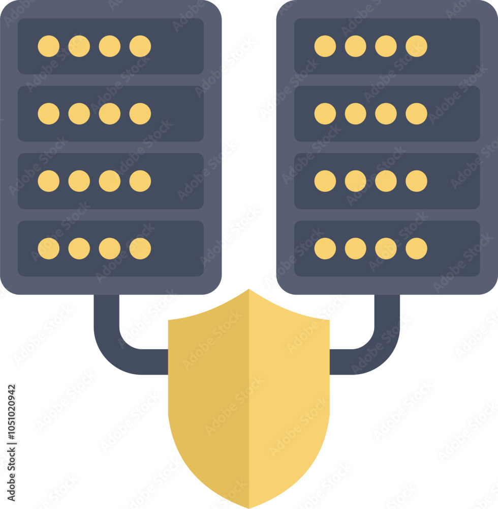 Poster server connection being protected with a shield representing data protection and secure network