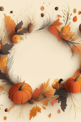 Fototapeta premium Digital art - Happy thanksgiving card with pumpkins and leaves