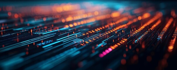 Abstract glitch distortion with vibrant colors, chaotic data stream effect, high-tech digital art