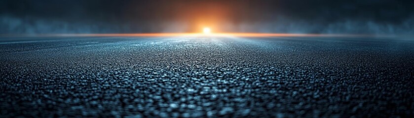 Dimly lit asphalt surface with subtle fog and a distant light source, cinematic night scene ambiance