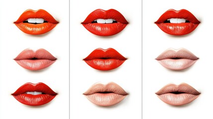 Obraz premium Collection of various lip styles in red and nude colors