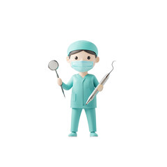 A Cheerful, Animated Dentist Ready to Provide Care with Tools in Hand, Illustrating Professionalism and Compassion in a Dental Treatment Setting