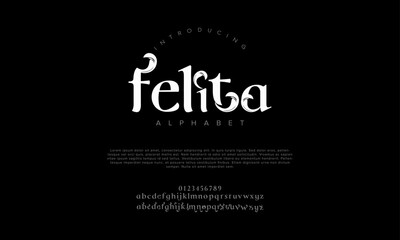 Fototapeta premium Felita typography beauty fashion elegant minimalist serif italic fonts decorative wedding vintage retro logos. Minimal luxury font alphabet logo. Vector illustration