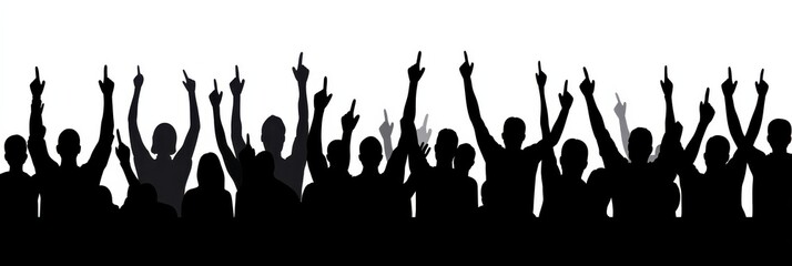 Silhouette of crowd raising hands in celebration