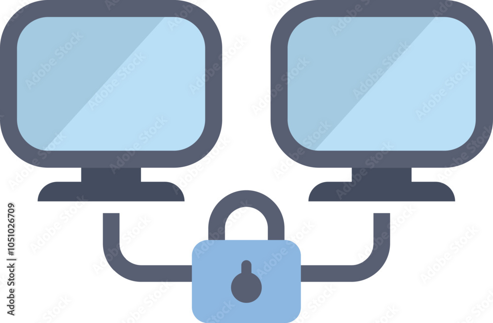 Poster minimalist illustration featuring a secure network connection between two computers, symbolizing dat