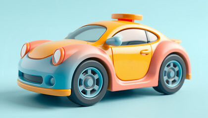 Naklejka premium 3D toy car with vibrant colors and rounded edges, designed for safe and fun play for toddlers.