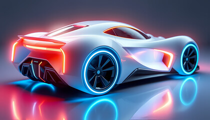 Fototapeta premium Futuristic 3D toy car with LED lights and sleek design, suitable for young fans of sci-fi.