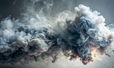 Naklejka premium Thick grey smoke spreads over a neutral background