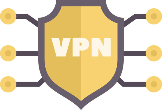 Shield with vpn text is using nodes to encrypt data representing secure connection through virtual private network