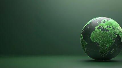 Fototapeta premium Green globe on a dark background representing environmental conservation.