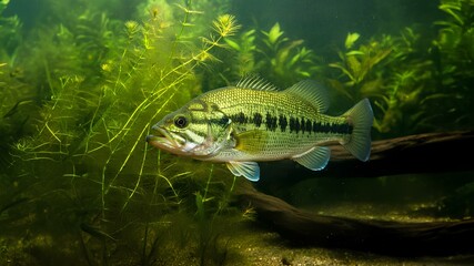 水中、魚、ブラックバス、釣り｜Underwater, fish, black bass, fishing