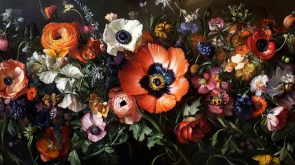 Vibrant Floral Still Life with Poppies and Anemones