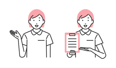 案内と説明をしている看護師のイラスト