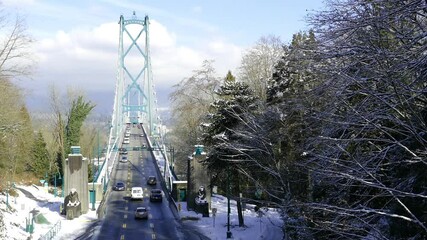 bridge, lions, gate, traffic, cars, road, street, aerial, top, view, lansdcape, cityscape,