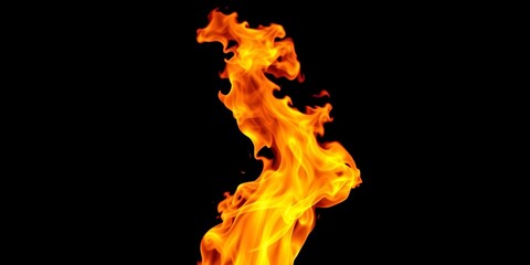 A single flame of fire rises upwards against a dark background, its orange and yellow hues dancing in the air. The fire's dynamic shape evokes the feeling of warmth, energy, and power.