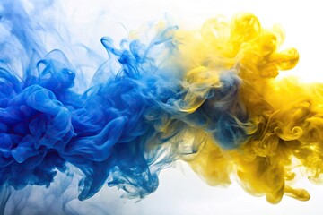Fototapeta premium blue and yellow smoke on white background Close-Up