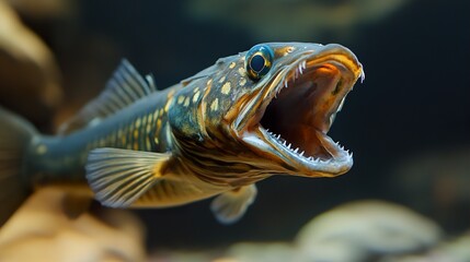 Fototapeta premium Close Up of a Fish with Sharp Teeth