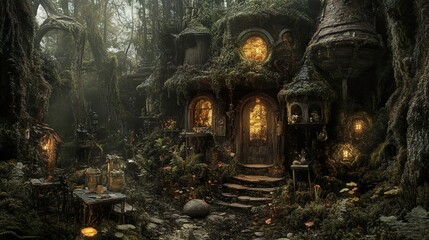 Fototapeta premium Enchanted Cottage in a Mystical Forest