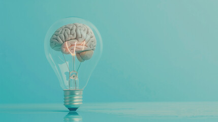 Brain Inside Light Bulb Symbolizing Innovation and Creative Thinking