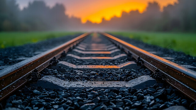 Train Tracks at Sunset Photo
